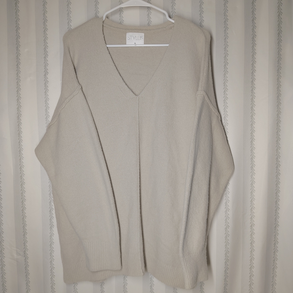 Stylus Soft Beige V-Neck Sweater - Picture 1 of 4